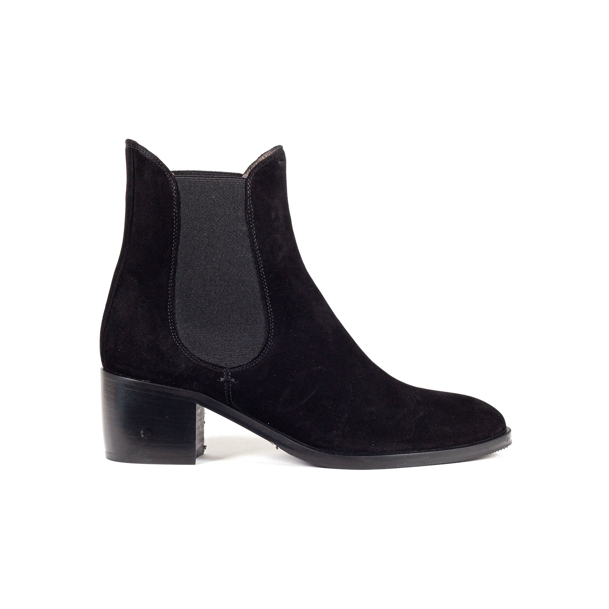 Black suede heeled chelsea boots online